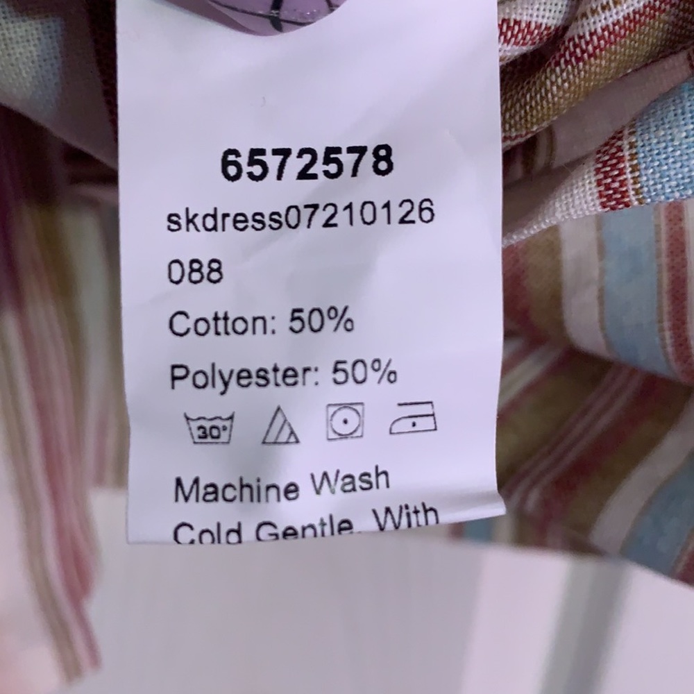 Cream Multicolor Stripe Crisscross Back Button Strap Dress NEW - Picture 14 of 16
